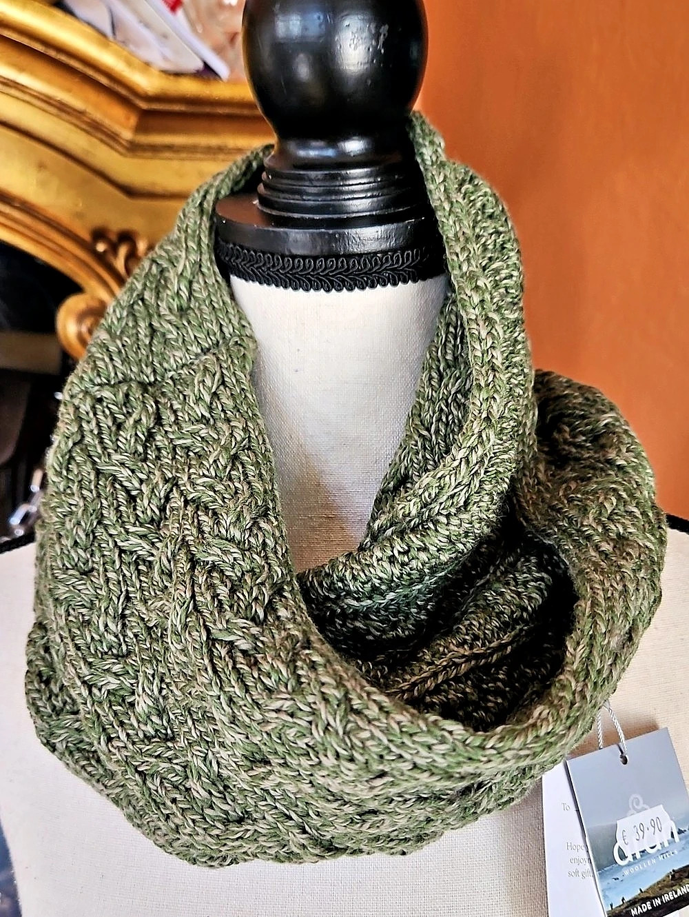 Aran Craft Green Merino Wool Knit Infinity Scarf NWT